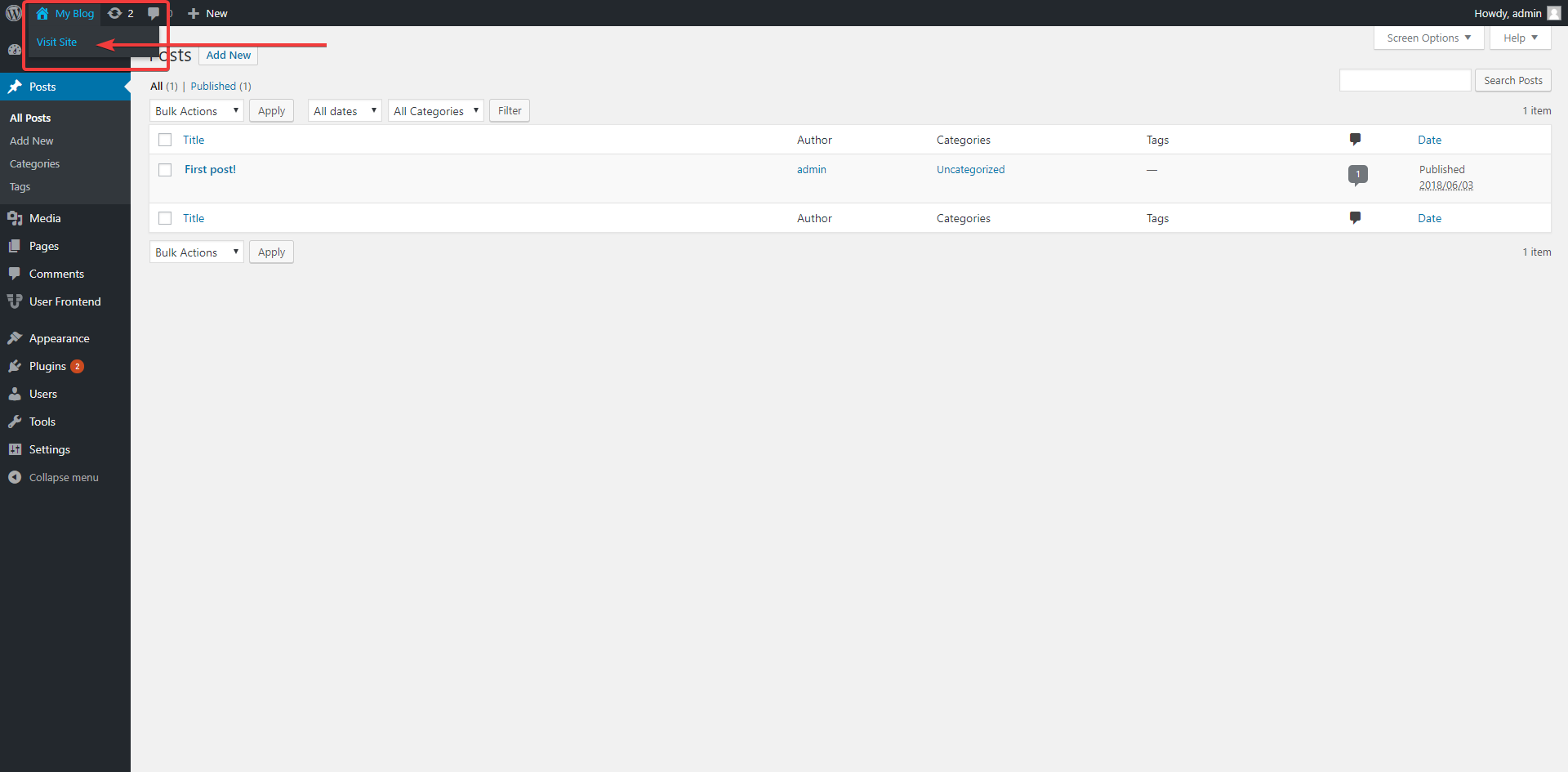 A screenshot of WordPress Dashboard