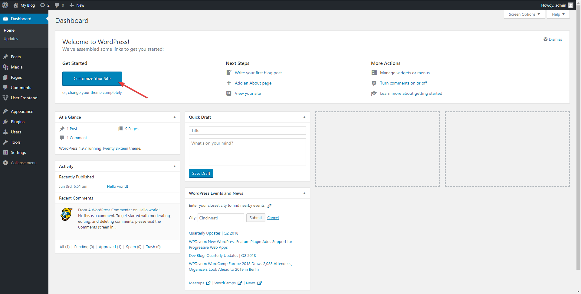 A screenshot of WordPress Admin dashboard (backend)