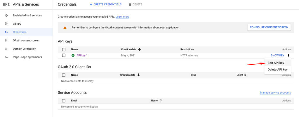 this is a screenshot of Click on Edit API Key