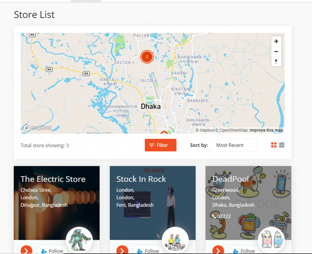 this is a screenshot of StoreList Mapbox