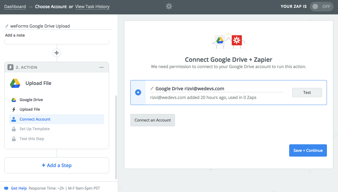 weforms-zapier-zap-connect-account-google