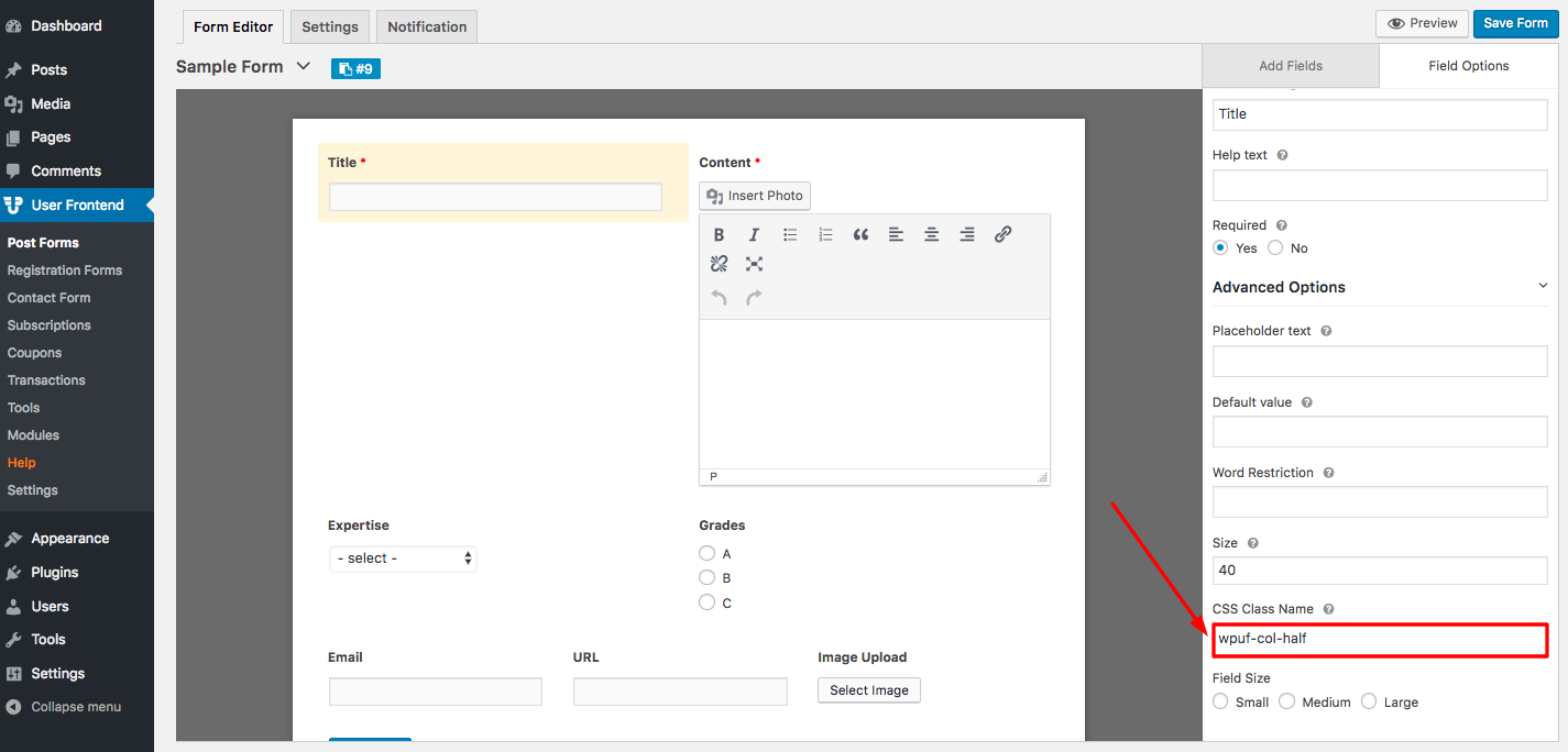 Add Multi Column Classes to Registration Forms