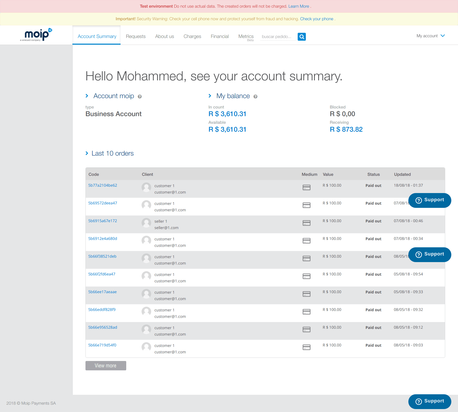 dokan moip account summary