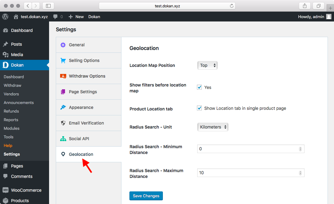 dokan settings geolocation