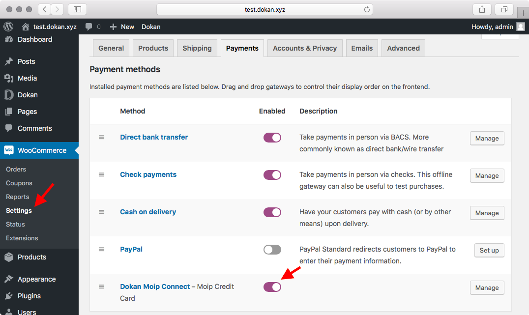 dokan woocommerce settings dokan moip connect