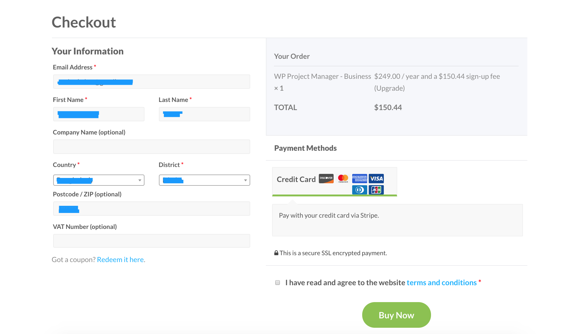 Billing page of WP Project Manager