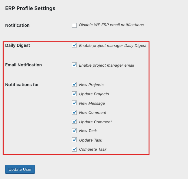 Enable email notification in WP Project Manager