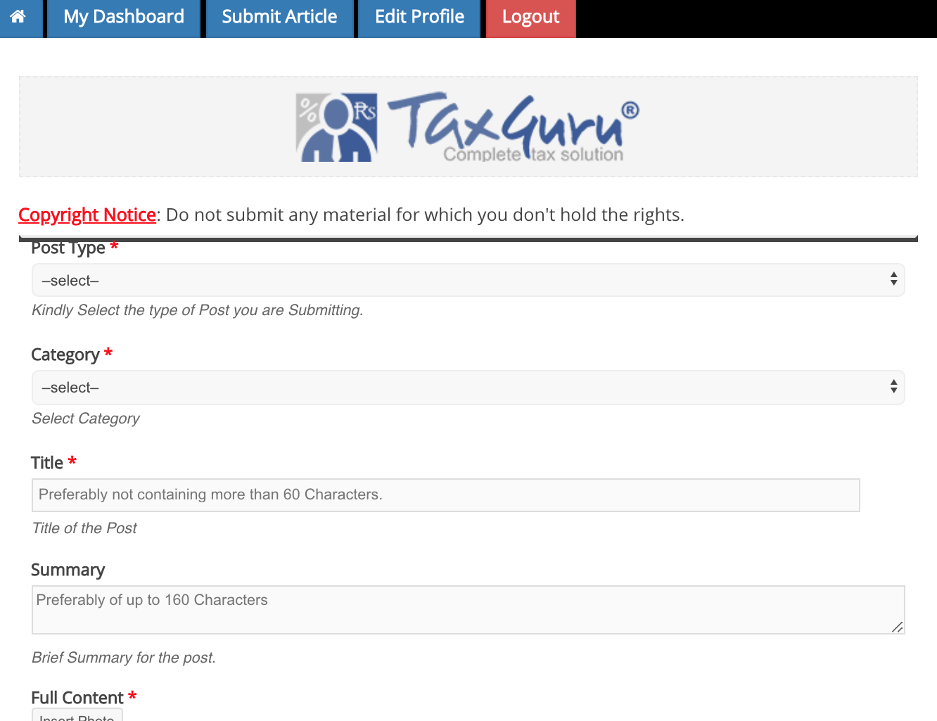 TaxGuru submit article form