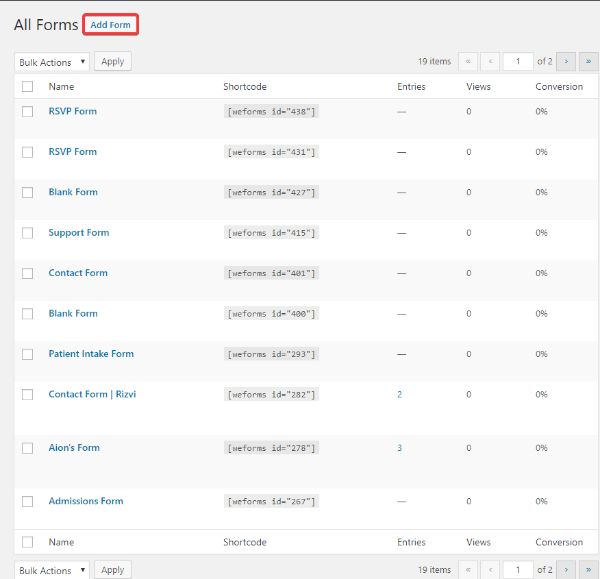 weForms add forms