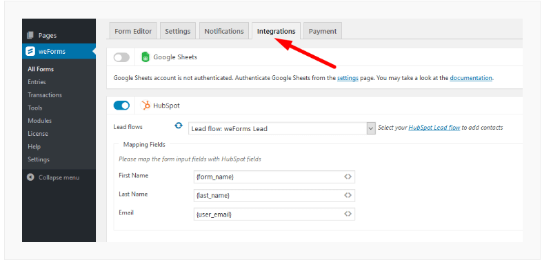 weforms-allforms integration-hubspot