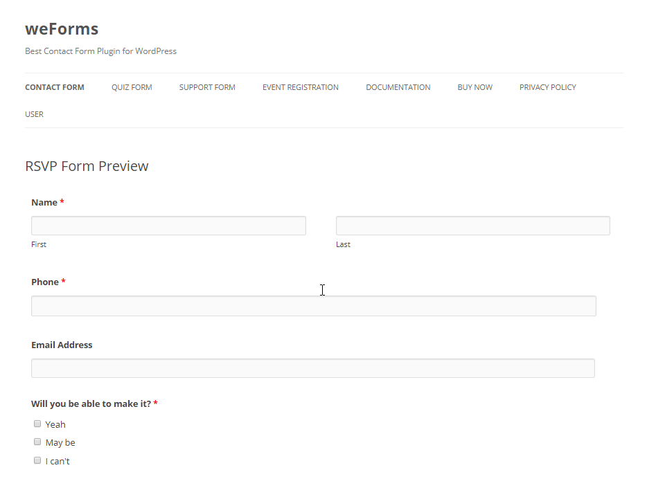 weForms form preview