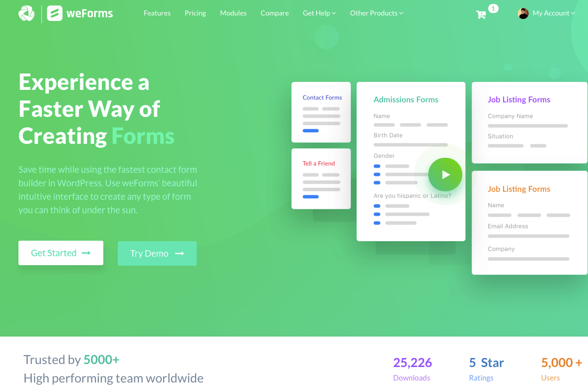 weForms landing Page