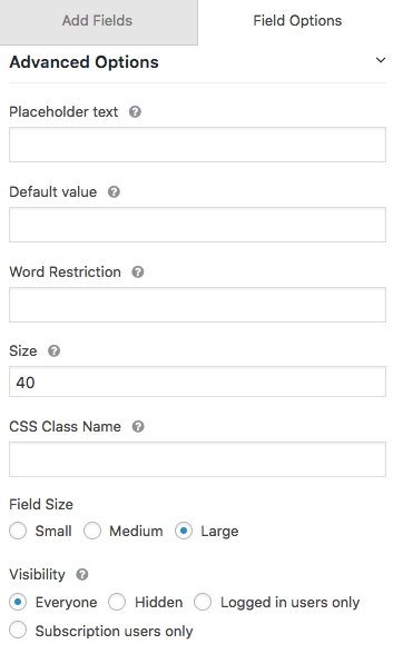 Visibility option settings