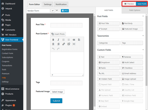 User-Submitted Form with WPUF