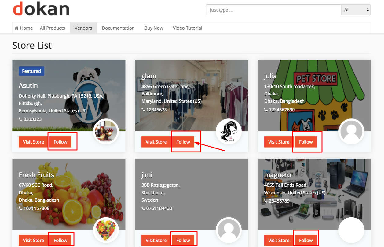this is a screenshot of Customer View Follow store