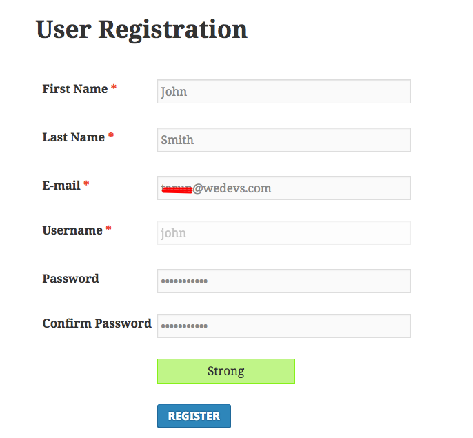 User Registration Form Frontend