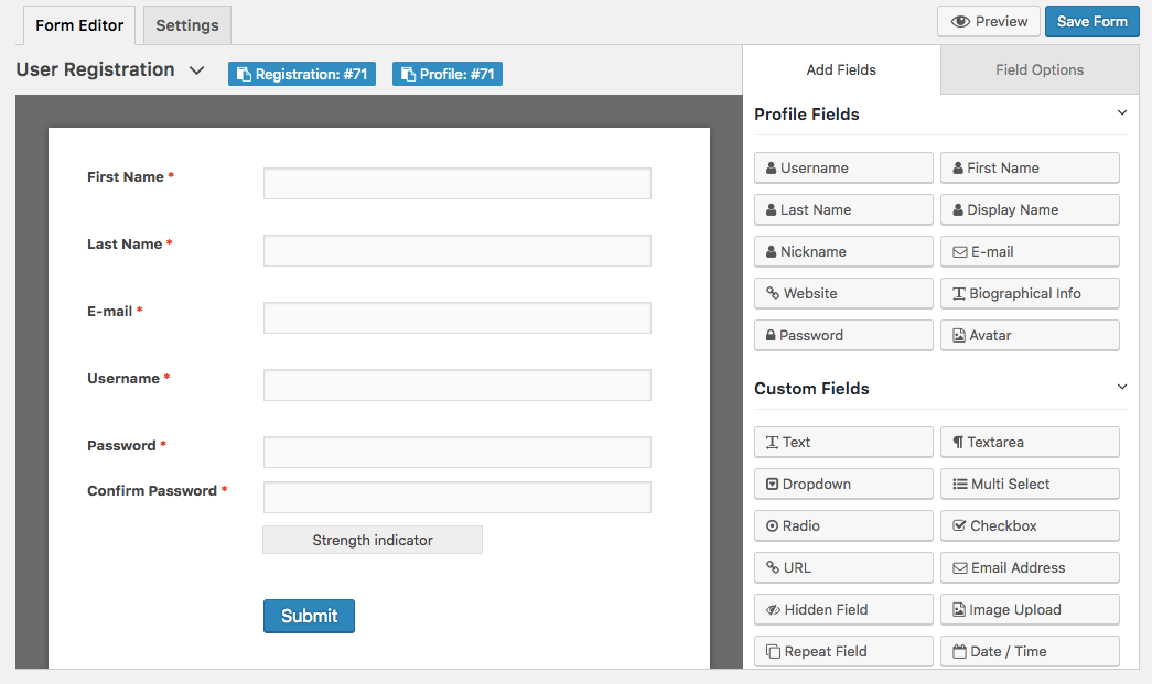 User Registration Form WPUF