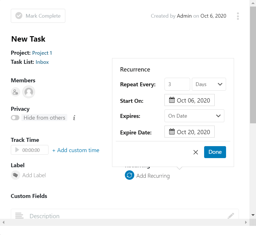 date- Setting up a Recurring Task