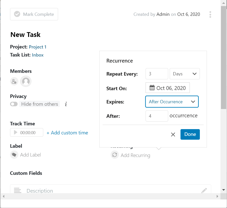 Setting up a Recurring Task