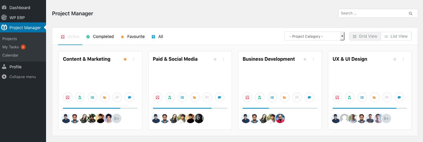 WP project manager dashboard