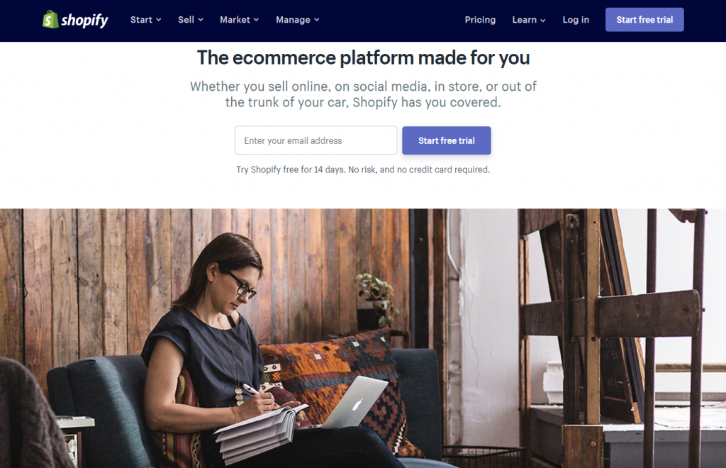 This is a screenshot of the Shopify homepage