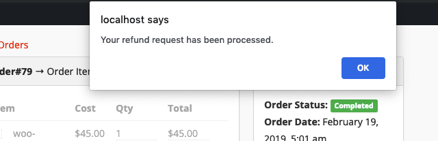 this is a screenshot of processed refund request