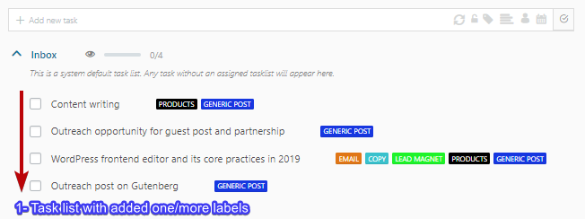 Task list before label creating- easy task management