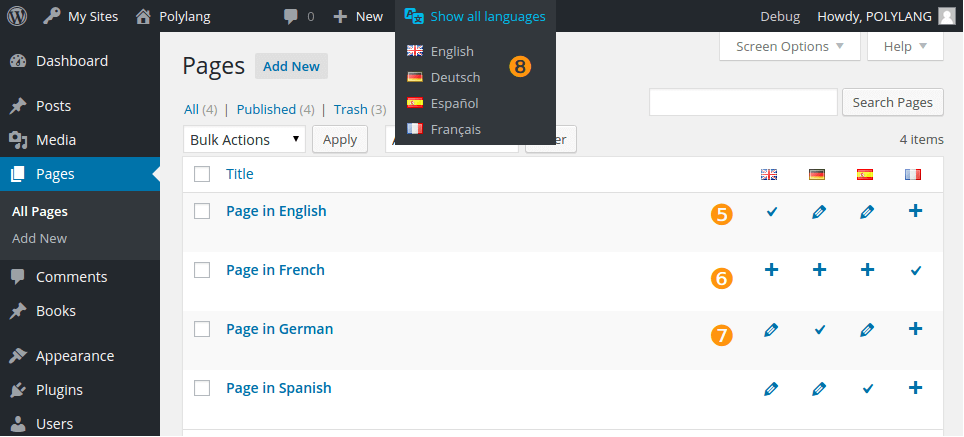 Polylang set up page overview- Woocommerce Multilingual marketplace