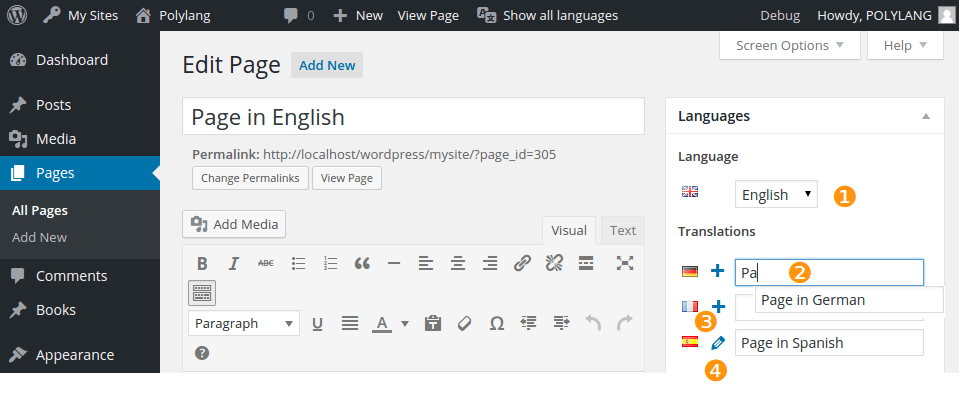 a screenshot on Polylang dashboard-pages 