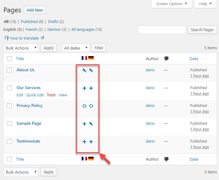 a screenshot on translation icon of WPML- WooCommerce Multilingual marketplace
