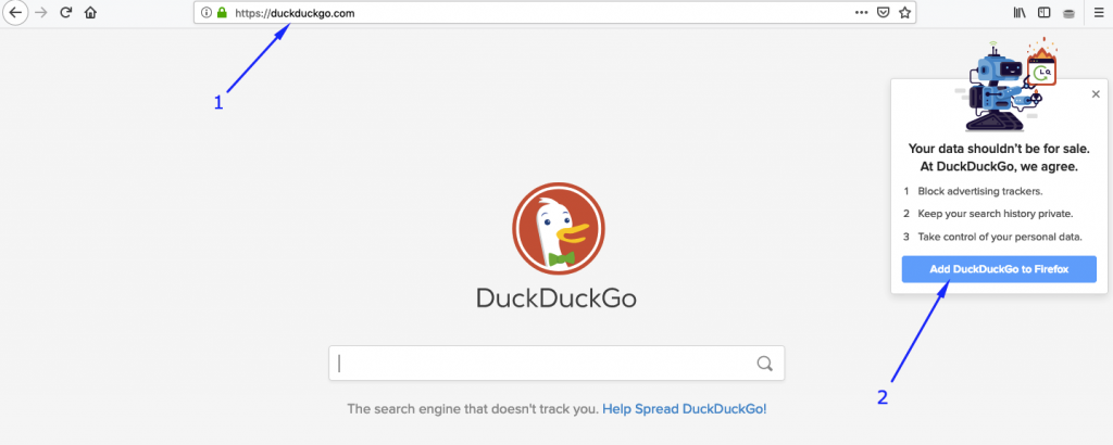 make duckduckgo default search engine firefox