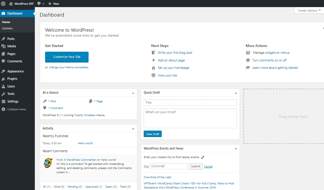 backend dashboard- How to Install WordPress on Localhost