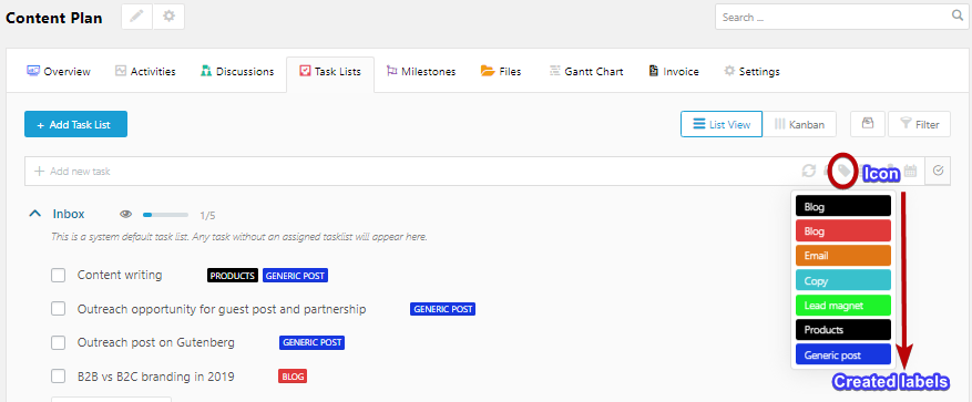 task list- task labeling