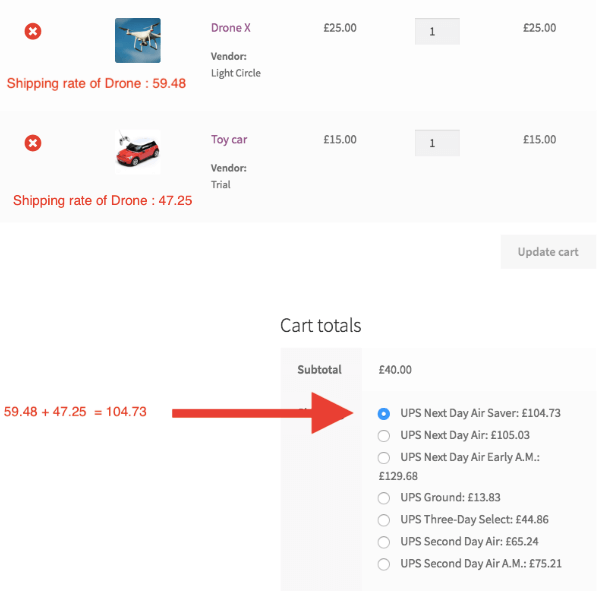 Woocommerce shipping cart