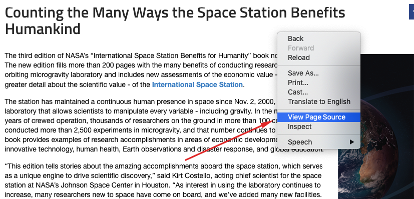 This image shows to check a web page's meta description