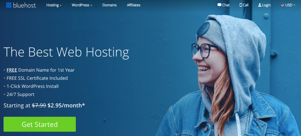 This is a screenshot of the Bluehost Homepage