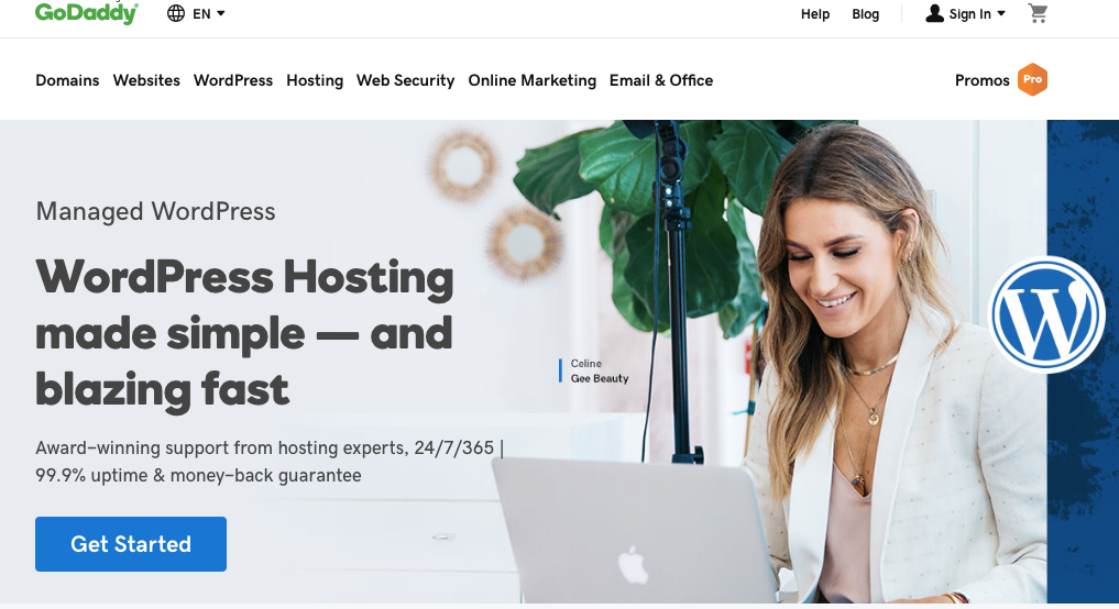 This is the homepage image of the GoDaddy WordPress hosting
