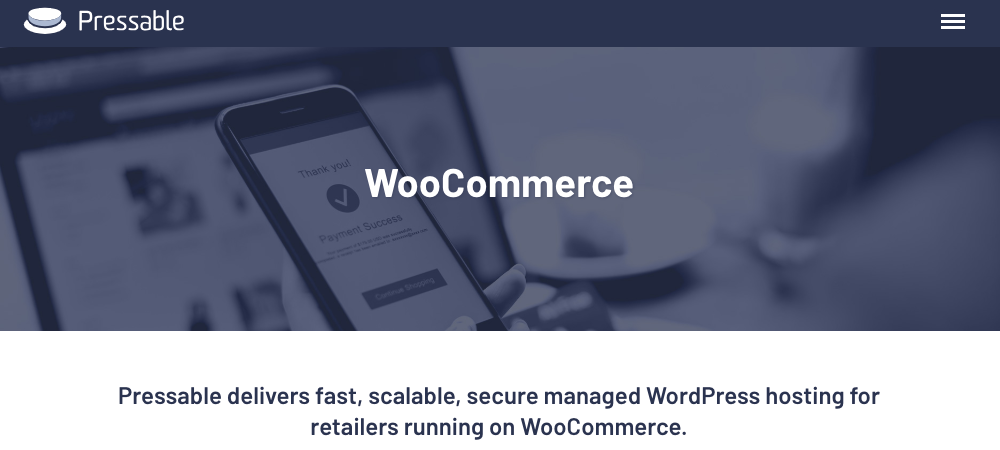 This is an screenshot of the Pressable WooCommerce Hosting homepage