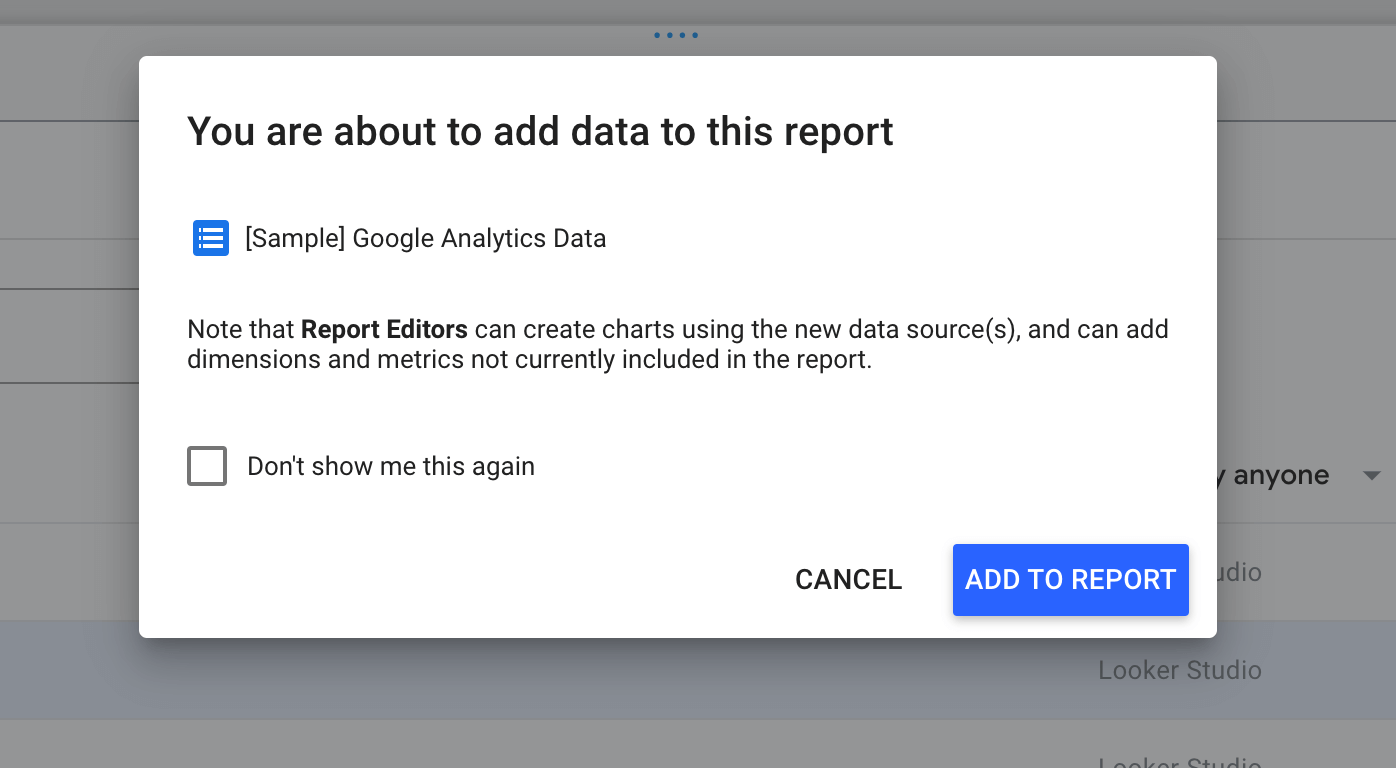 This is a screenshot of adding data to report