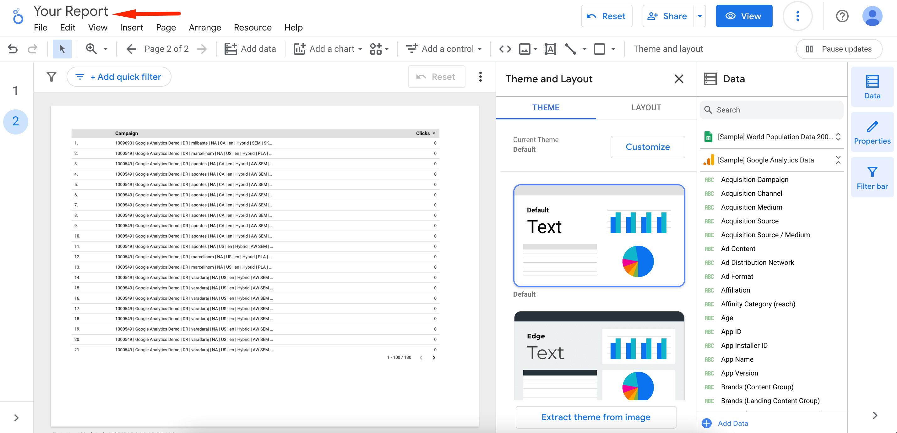 This is a screenshot of customizing the report