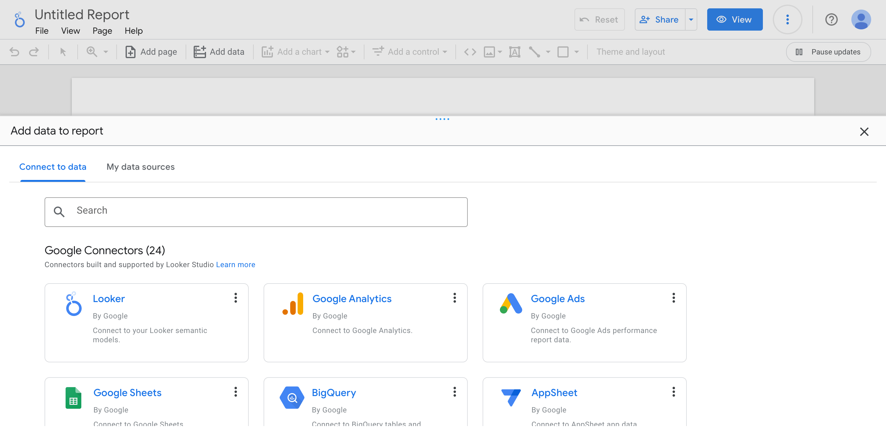 This is a screenshot of the data sources