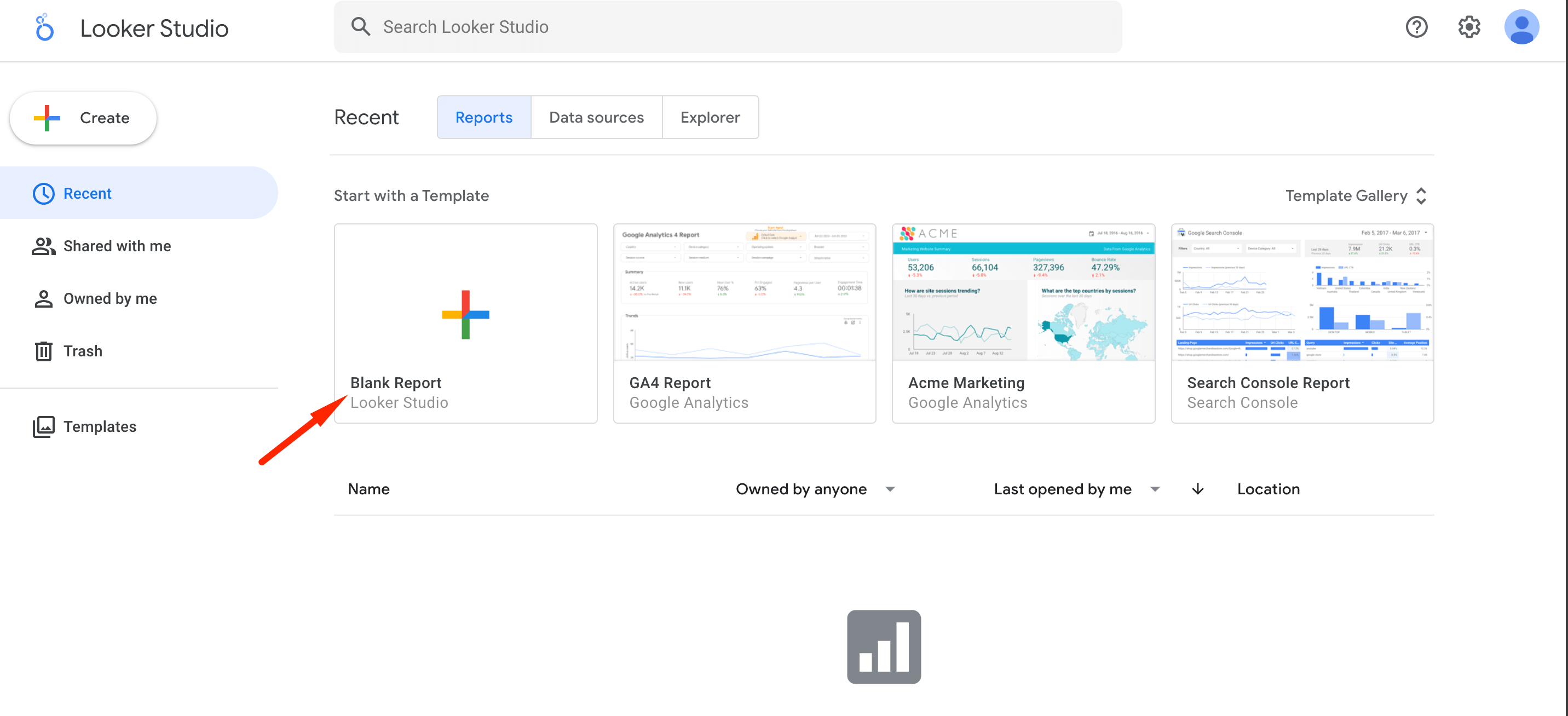 This is a screenshot of the selecting blank report