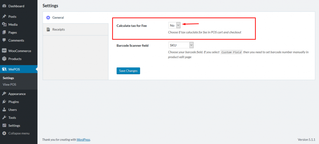 wePos Tax setting