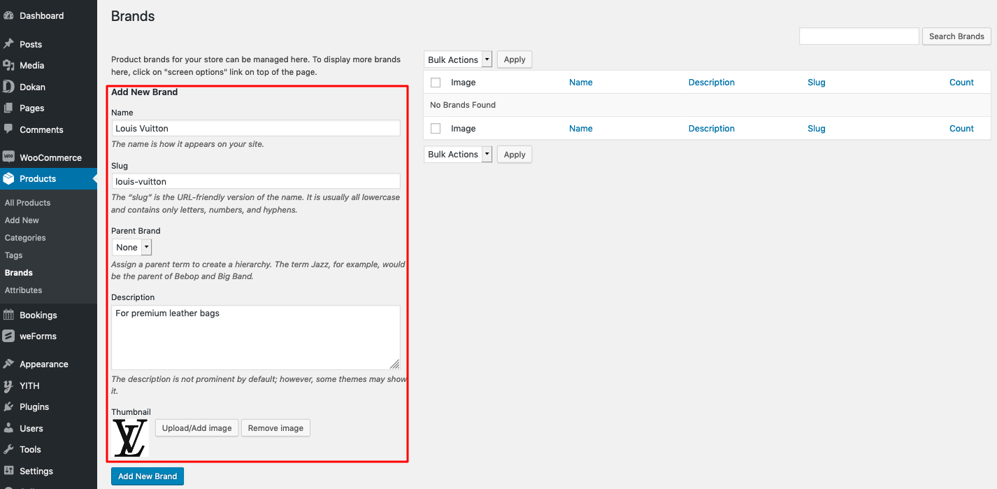 This image shows YITH settings