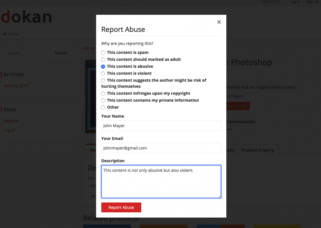 this is a screenshot of report abuse pop-up