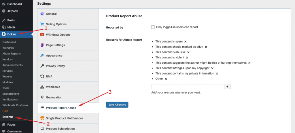 this is a screenshot of report abuse settings
