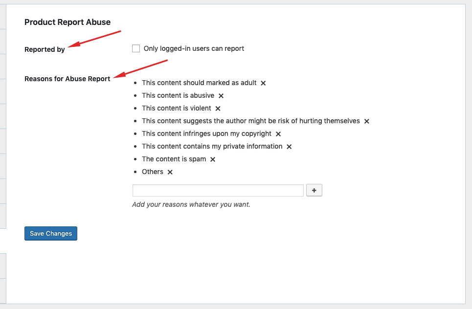 this is a screenshot of reasons for report abuse