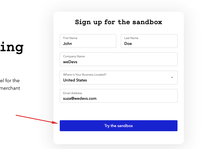 Sign up to sandbox