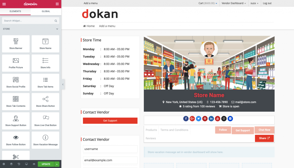 this is a screenshot of Dokan Elementor