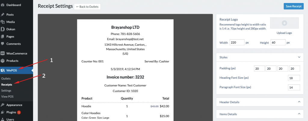 wePos managing receipts